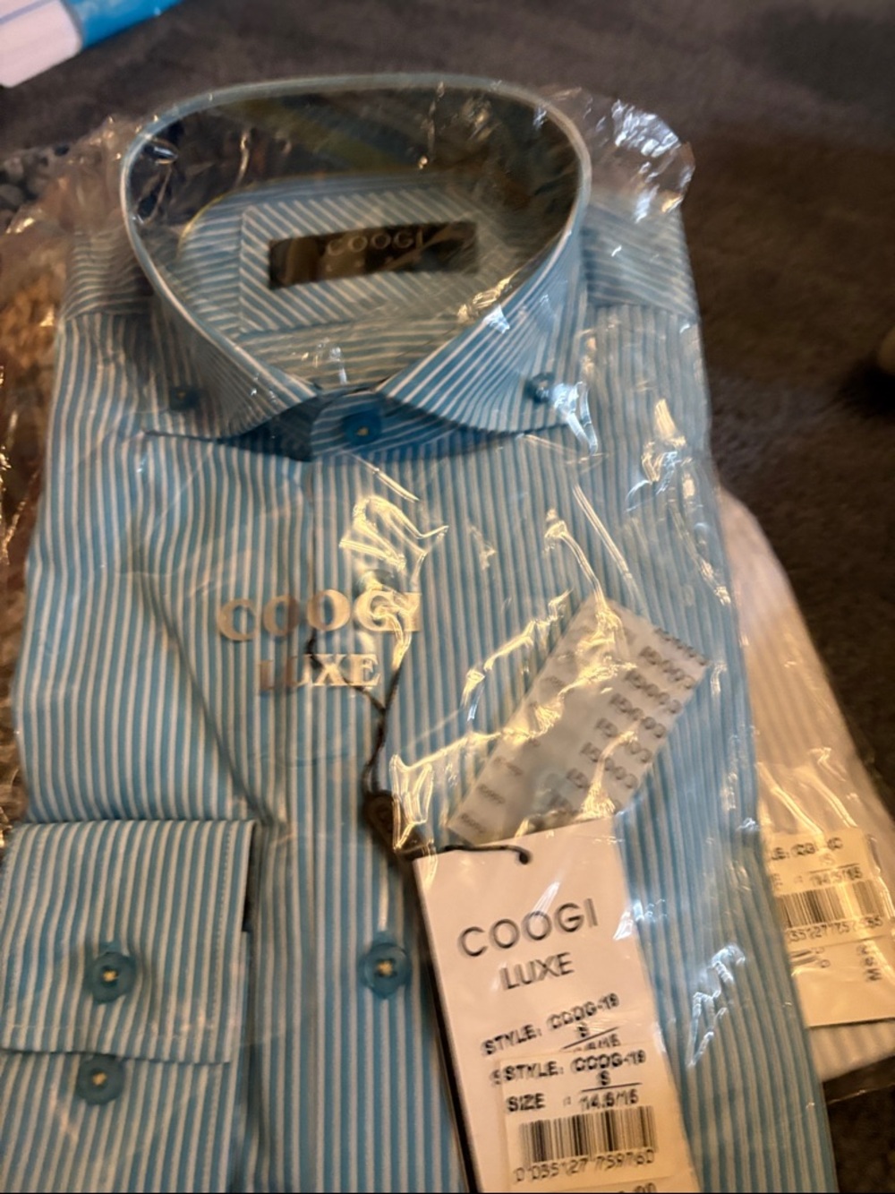 COOGI Luxe Men’s Light Blue and White Striped Dress Shirt